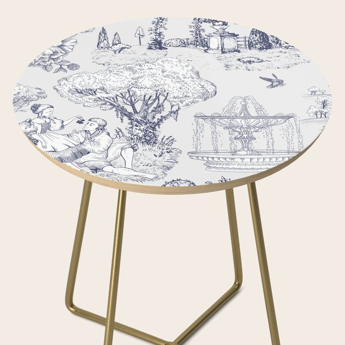 Toile de Jouy Modern Vintage French Lovers Blue & White Art Print Side Table Gallery Image 2