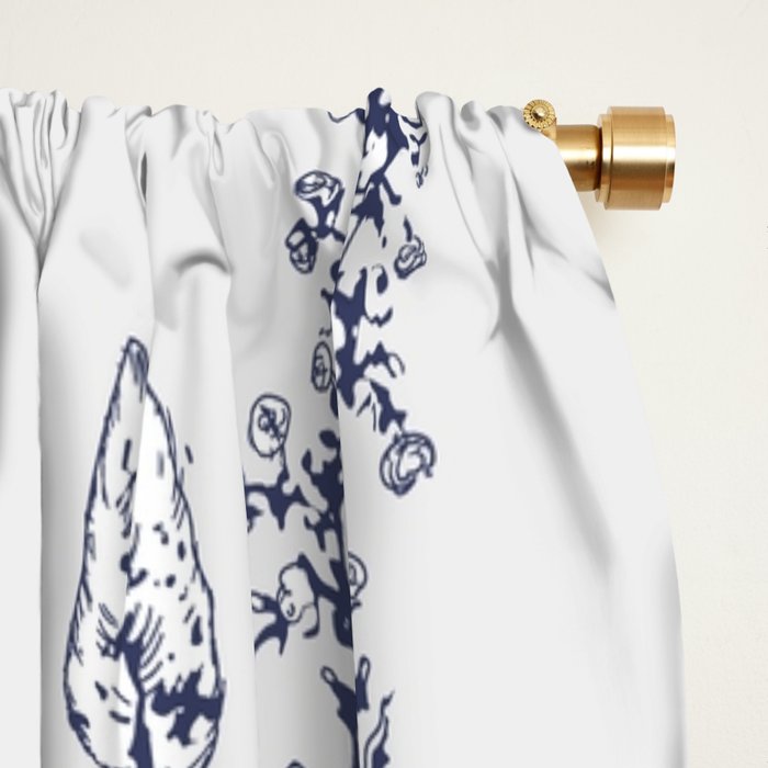 Toile de Jouy Modern Vintage French Lovers Blue & White Art Print Window Curtain Gallery Image 2