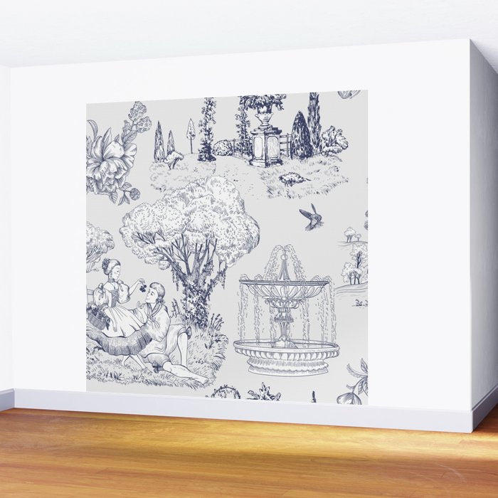 Toile de Jouy Modern Vintage French Lovers Blue & White Art Print Wall Mural Gallery Image 2