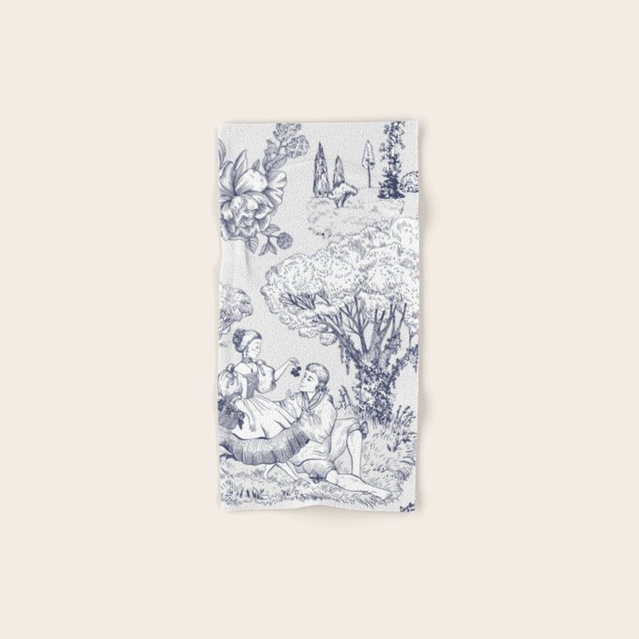 Toile de Jouy Modern Vintage French Lovers Blue & White Art Print Bath Towel Gallery Image 1