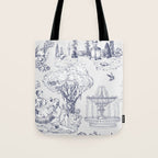 Toile de Jouy Modern Vintage French Lovers Blue & White Art Print Tote Bag Gallery Image 1
