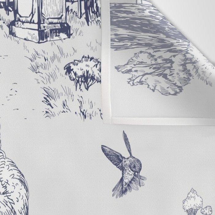 Toile de Jouy Modern Vintage French Lovers Blue & White Art Print Wall Tapestry Gallery Image 3