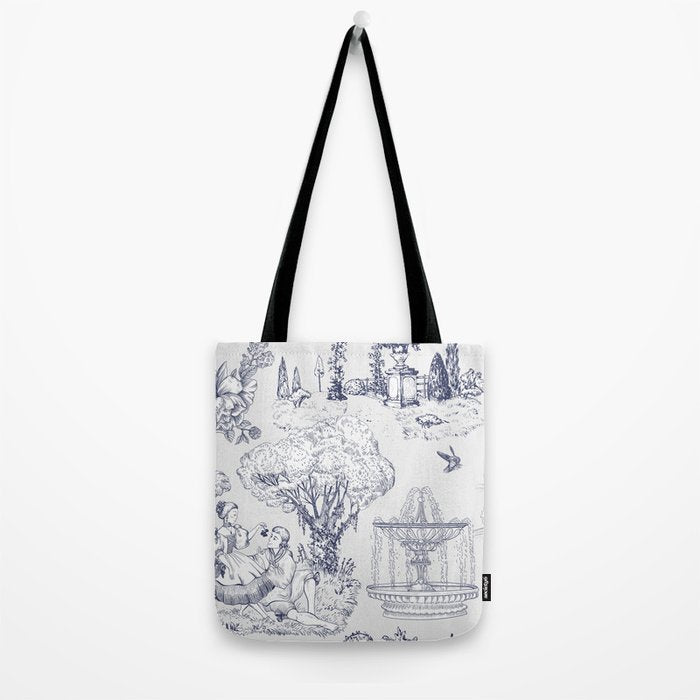 Toile de Jouy Modern Vintage French Lovers Blue & White Art Print Tote Bag Gallery Image 2