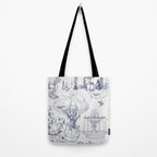 Toile de Jouy Modern Vintage French Lovers Blue & White Art Print Tote Bag Gallery Image 2