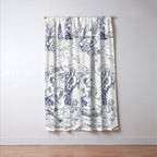 Toile de Jouy Modern Vintage French Lovers Blue & White Art Print Window Curtain Gallery Image 3