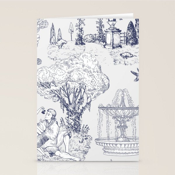 Toile de Jouy Modern Vintage French Lovers Blue & White Art Print Stationery Card Gallery Image 1