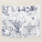 Toile de Jouy Modern Vintage French Lovers Blue & White Art Print Wall Tapestry Gallery Image 4