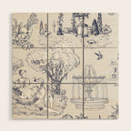 Toile de Jouy Modern Vintage French Lovers Blue & White Art Print Wood Wall Art Gallery Image 1