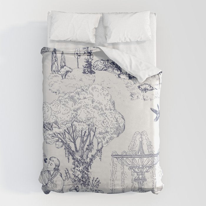 Toile de Jouy Modern Vintage French Lovers Blue & White Art Print Duvet Cover Gallery Image 6