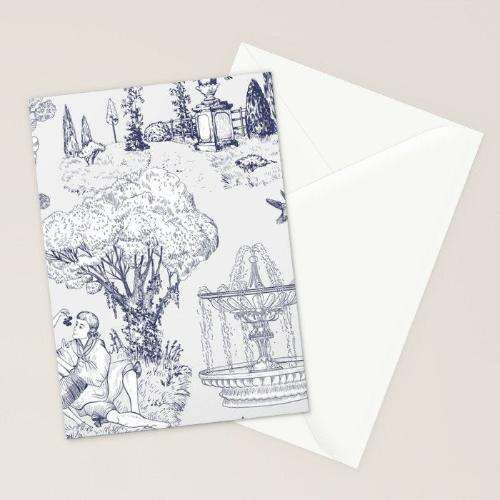 Toile de Jouy Modern Vintage French Lovers Blue & White Art Print Stationery Card Gallery Image 2
