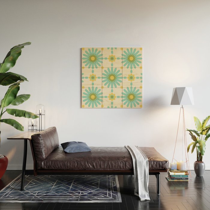 Geometric Starbursts - Blue + Yellow Wood Wall Art Gallery Image 2