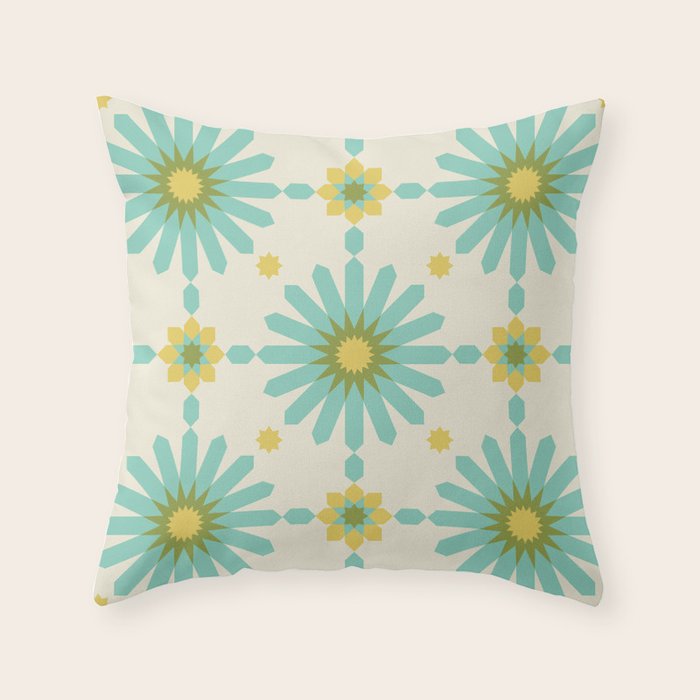 Geometric Starbursts - Blue + Yellow Throw Pillow Gallery Image 6