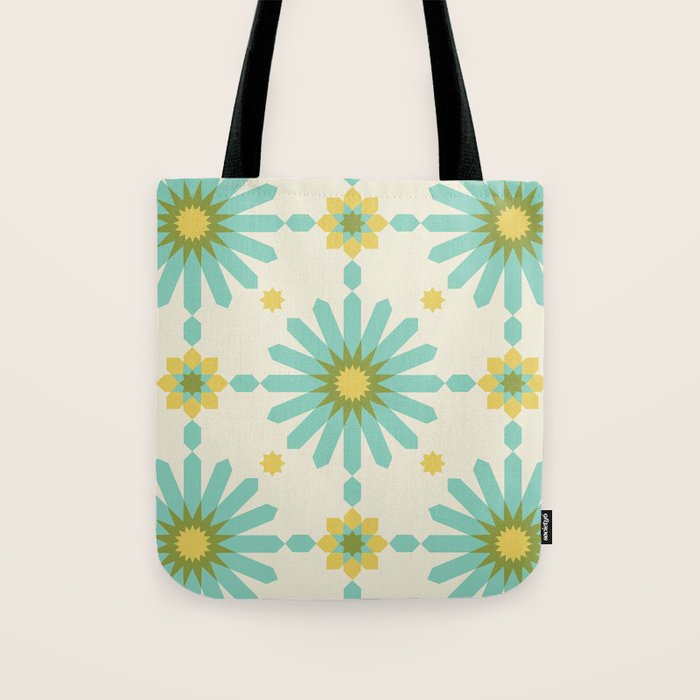 Geometric Starbursts - Blue + Yellow Tote Bag Gallery Image 1