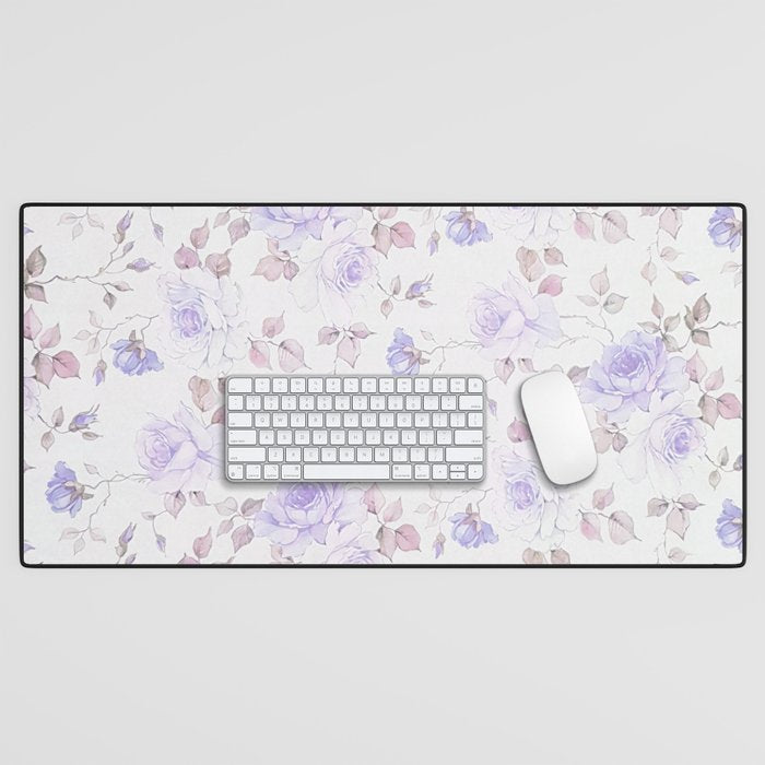 Lavender gray elegant vintage roses floral Desk Mat Gallery Image 1