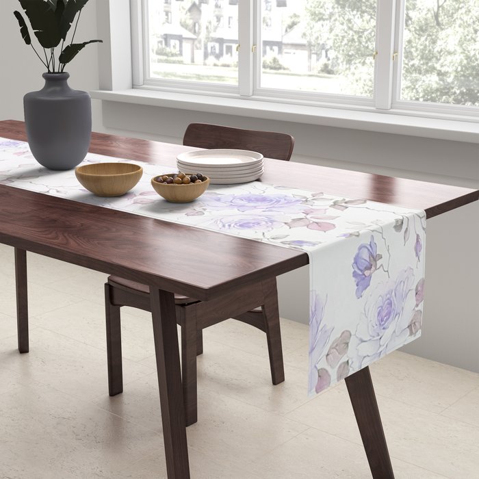 Lavender gray elegant vintage roses floral Table Runner Gallery Image 2