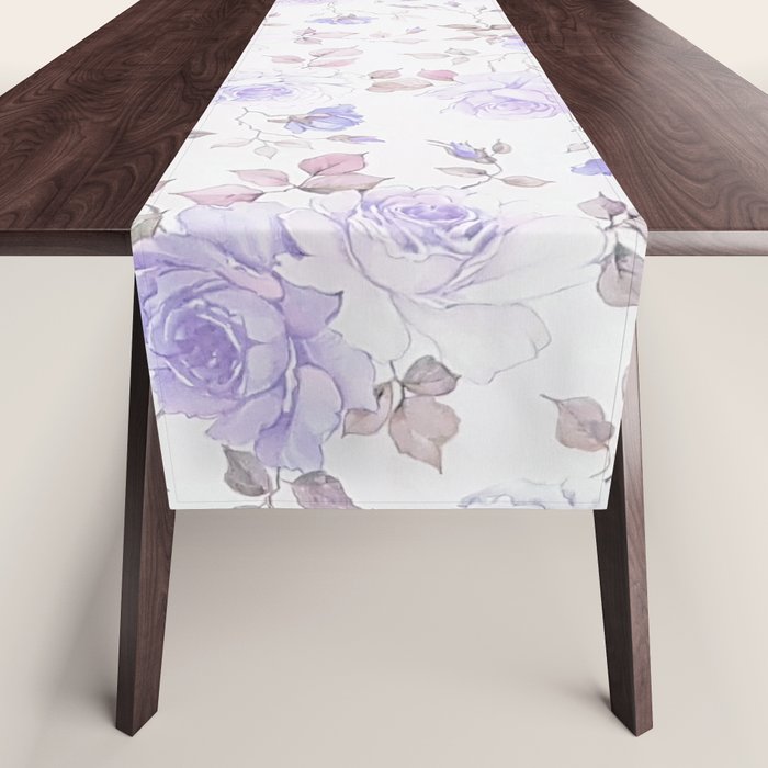 Lavender gray elegant vintage roses floral Table Runner Gallery Image 1
