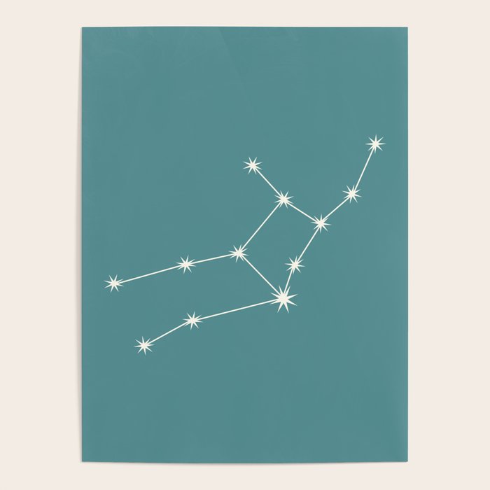 Virgo Zodiac Star Constellation Line Art Teal Poster Gallery Image 1