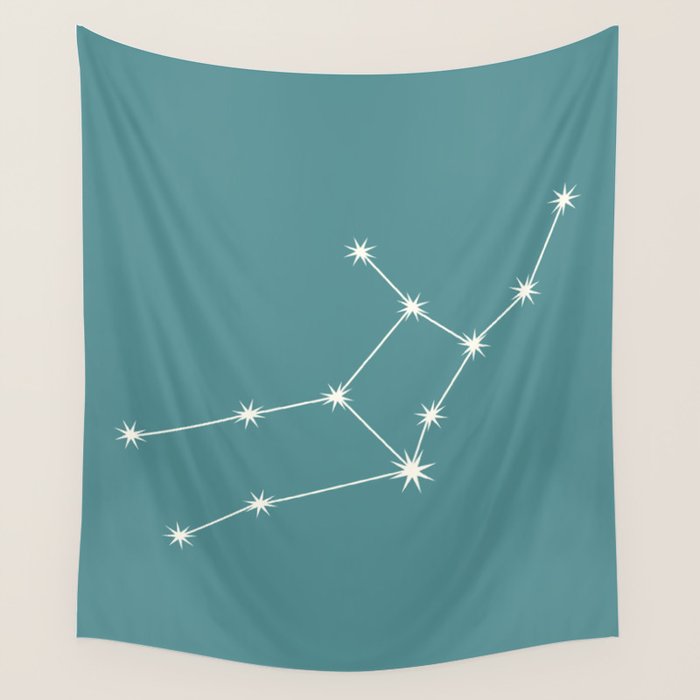Virgo Zodiac Star Constellation Line Art Teal Wall Tapestry Gallery Image 4