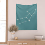 Virgo Zodiac Star Constellation Line Art Teal Wall Tapestry Gallery Image 2