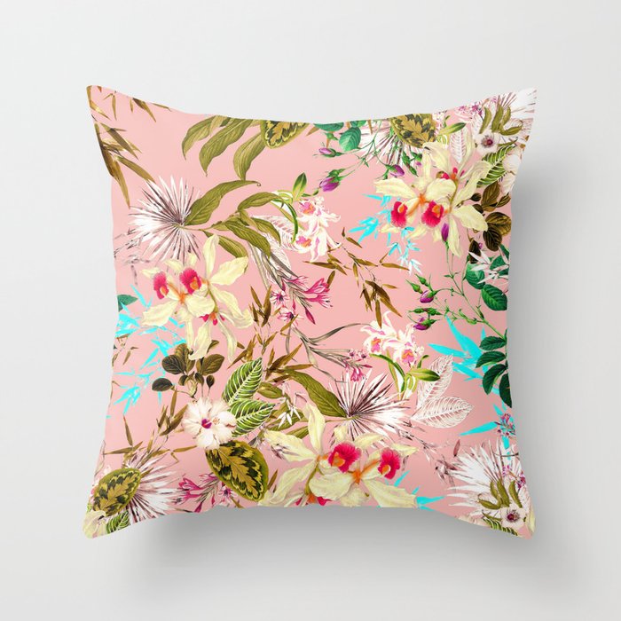 Gardenia | Vintage Botanical Nature Pattern | Blush Boho Plants Garden Floral Throw Pillow Gallery Image 1