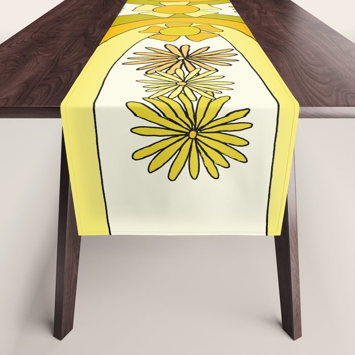 positive rainbow flowers // retro art by surfy birdy Table Runner Gallery Image 1