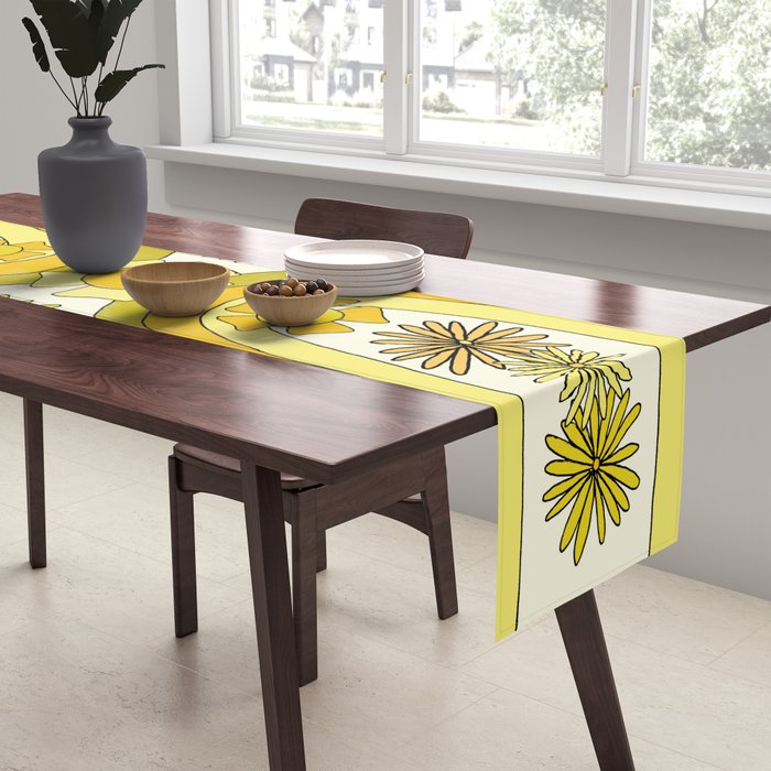 positive rainbow flowers // retro art by surfy birdy Table Runner Gallery Image 2