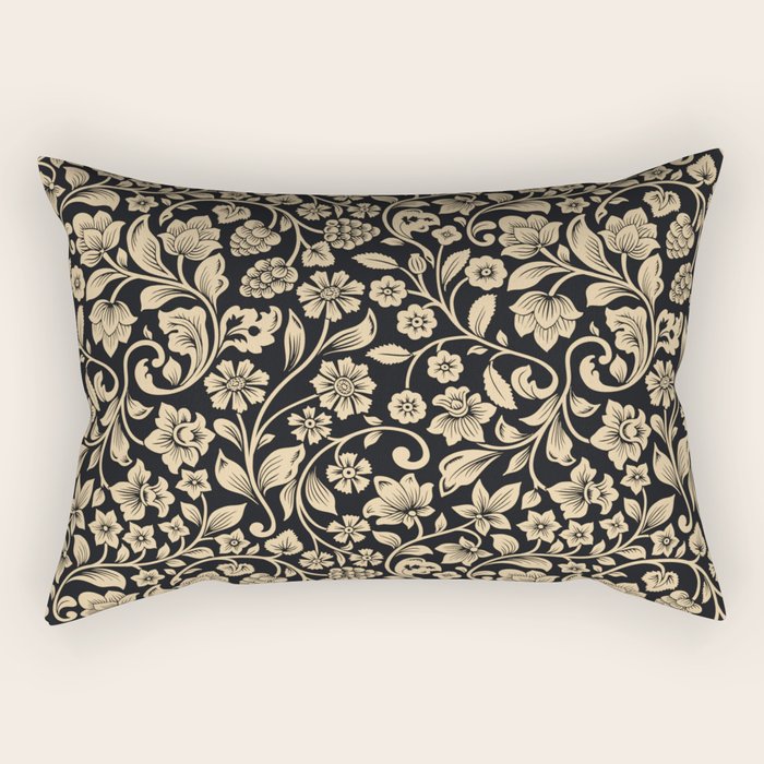 William Morris Style Art Nouveau Dark Floral Rectangular Pillow Gallery Image 1