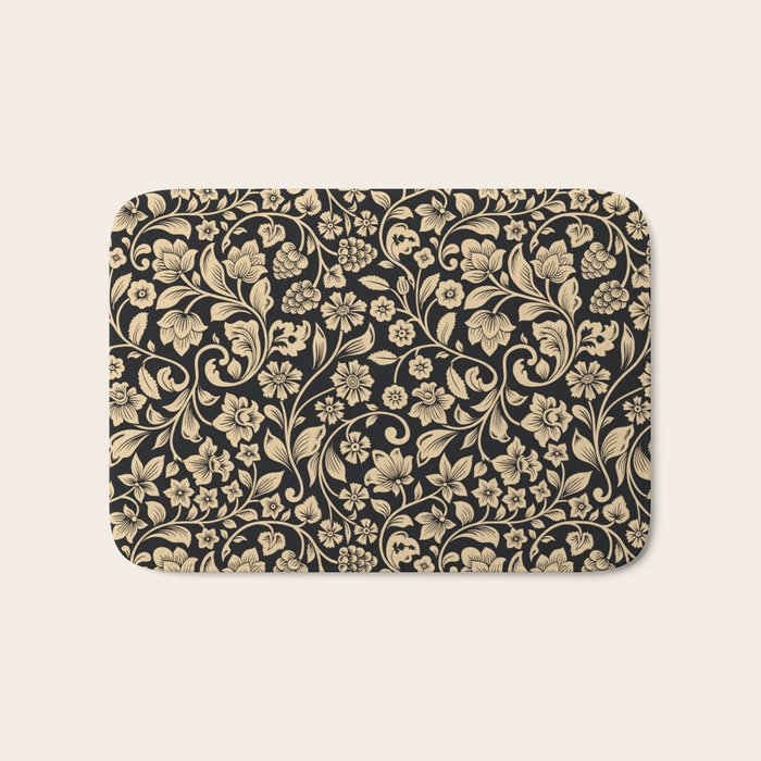 William Morris Style Art Nouveau Dark Floral Bath Mat Gallery Image 1