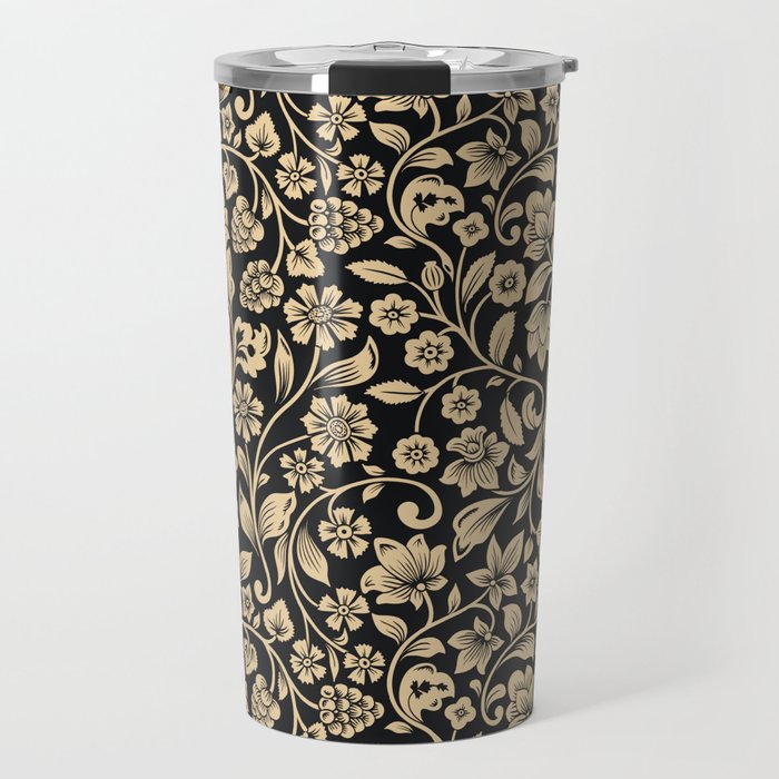 William Morris Style Art Nouveau Dark Floral Travel Mug Gallery Image 1