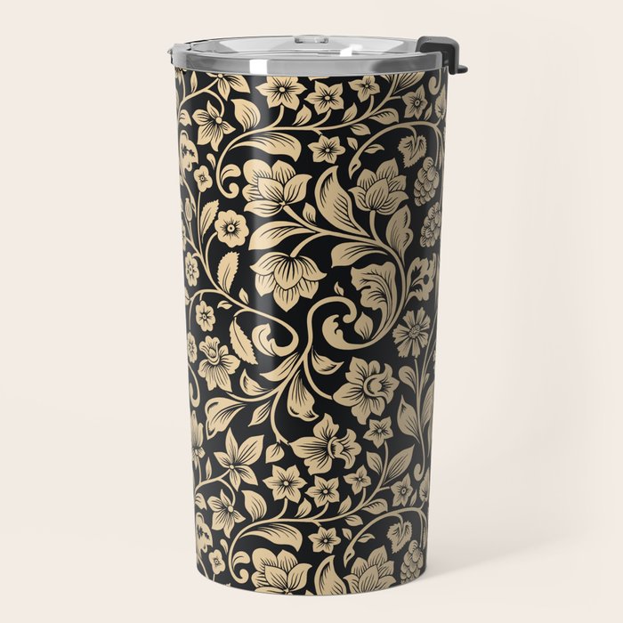 William Morris Style Art Nouveau Dark Floral Travel Mug Gallery Image 2
