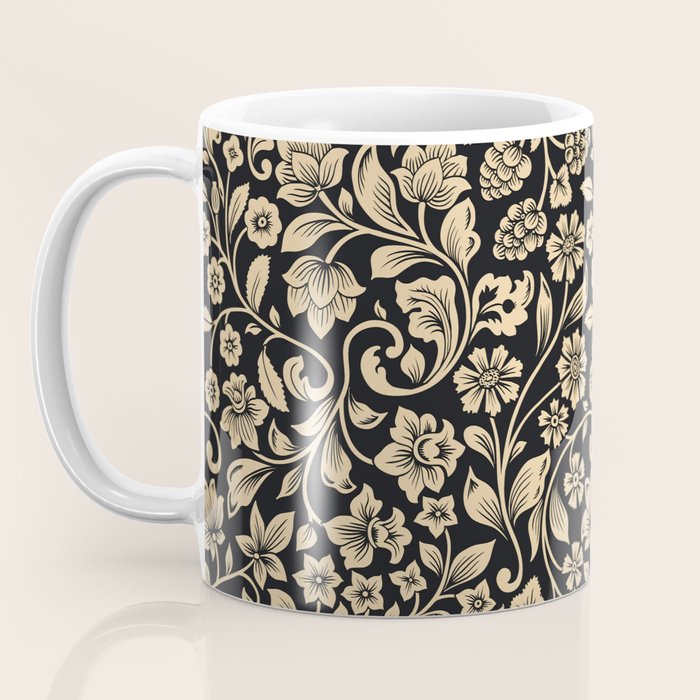 William Morris Style Art Nouveau Dark Floral Coffee Mug Gallery Image 3
