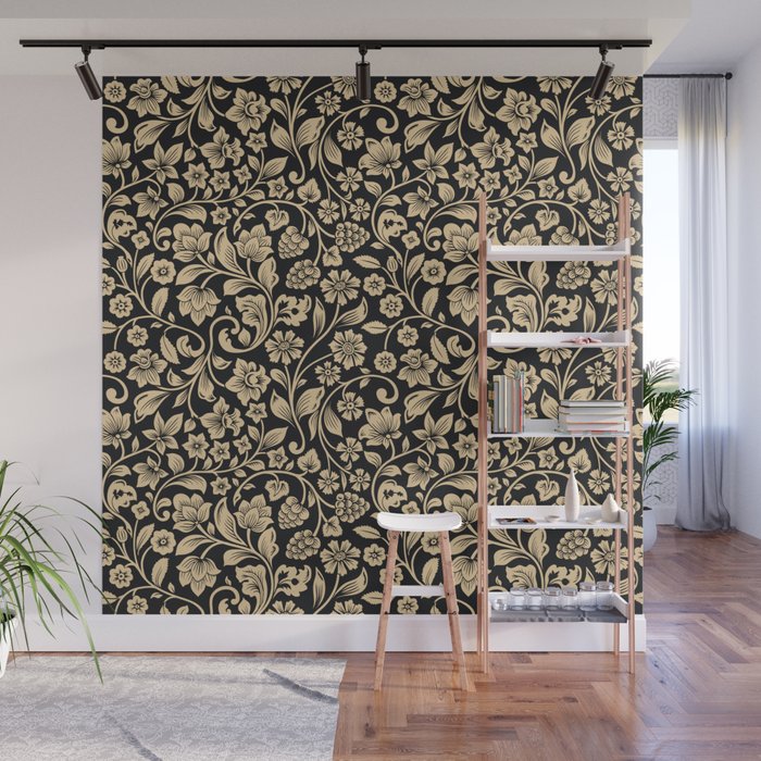 William Morris Style Art Nouveau Dark Floral Wall Mural Gallery Image 1