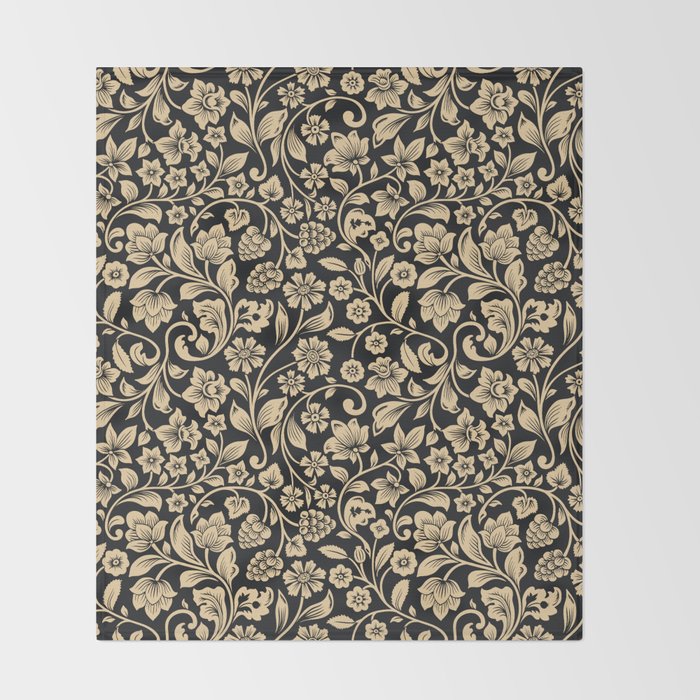 William Morris Style Art Nouveau Dark Floral Throw Blanket Gallery Image 2