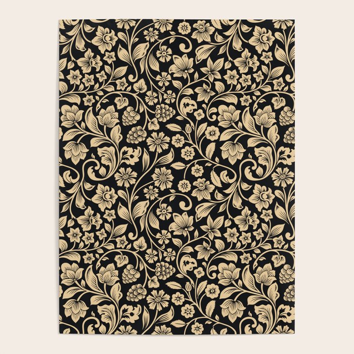 William Morris Style Art Nouveau Dark Floral Poster Gallery Image 4