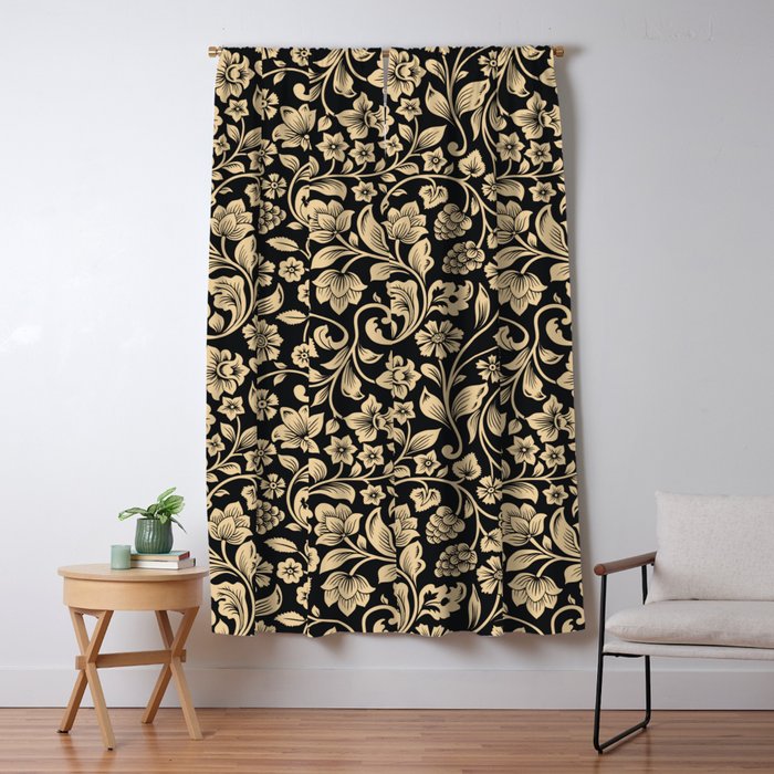 William Morris Style Art Nouveau Dark Floral Window Curtain Gallery Image 1