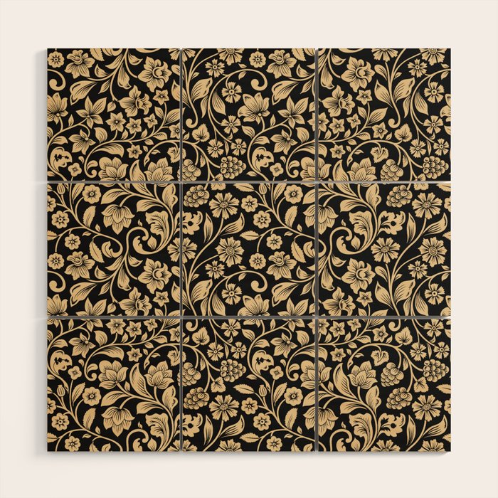 William Morris Style Art Nouveau Dark Floral Wood Wall Art Gallery Image 1