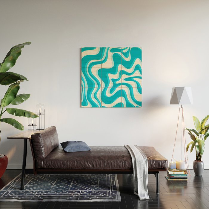  Trippy Glitch Retro Liquid Swirl Abstract Pattern Blue Wood Wall Art Gallery Image 2