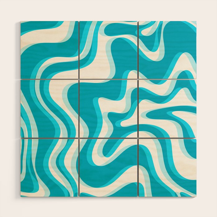  Trippy Glitch Retro Liquid Swirl Abstract Pattern Blue Wood Wall Art Gallery Image 1