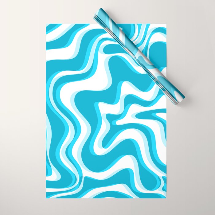  Trippy Glitch Retro Liquid Swirl Abstract Pattern Blue Wrapping Paper Gallery Image 1