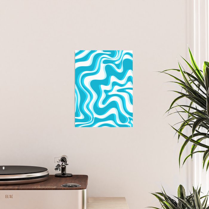  Trippy Glitch Retro Liquid Swirl Abstract Pattern Blue Poster Gallery Image 2