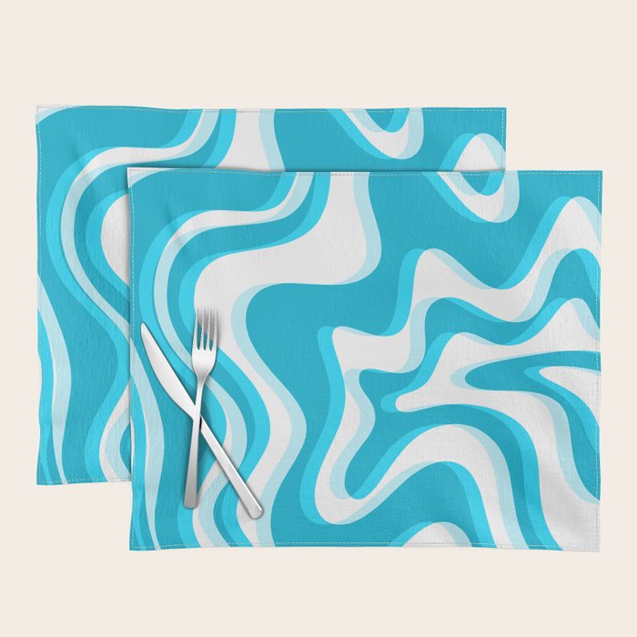  Trippy Glitch Retro Liquid Swirl Abstract Pattern Blue Placemat Gallery Image 1