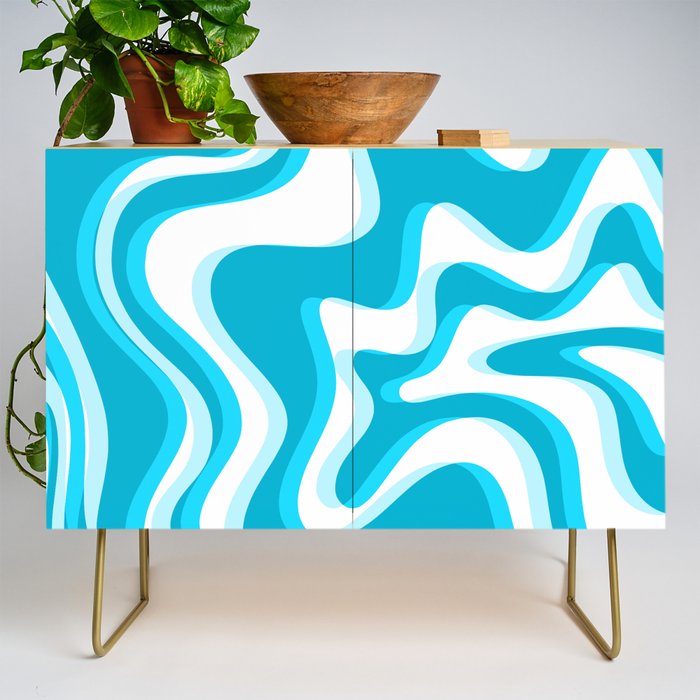  Trippy Glitch Retro Liquid Swirl Abstract Pattern Blue Credenza Gallery Image 1