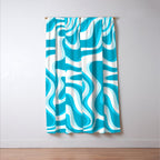  Trippy Glitch Retro Liquid Swirl Abstract Pattern Blue Window Curtain Gallery Image 3