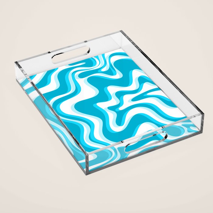 Trippy Glitch Retro Liquid Swirl Abstract Pattern Blue Acrylic Tray Gallery Image 1