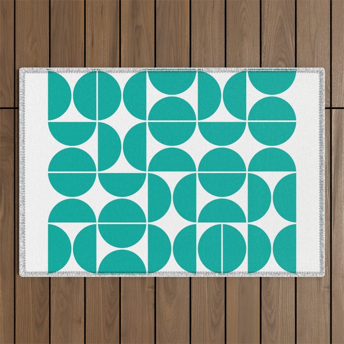 Mid Century Modern Geometric 04 Turquoise Outdoor Rug Gallery Image 1