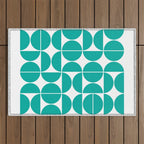 Mid Century Modern Geometric 04 Turquoise Outdoor Rug Gallery Image 1