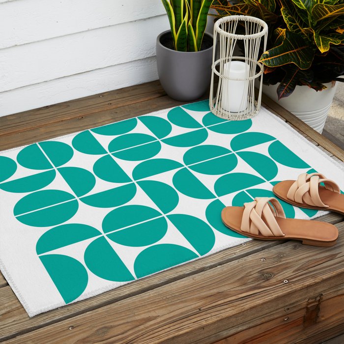 Mid Century Modern Geometric 04 Turquoise Outdoor Rug Gallery Image 2