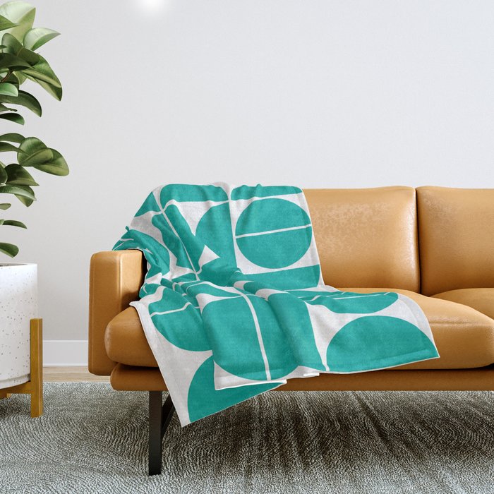 Mid Century Modern Geometric 04 Turquoise Throw Blanket Gallery Image 1