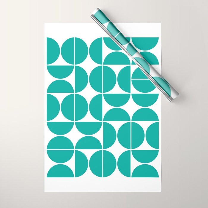 Mid Century Modern Geometric 04 Turquoise Wrapping Paper Gallery Image 1