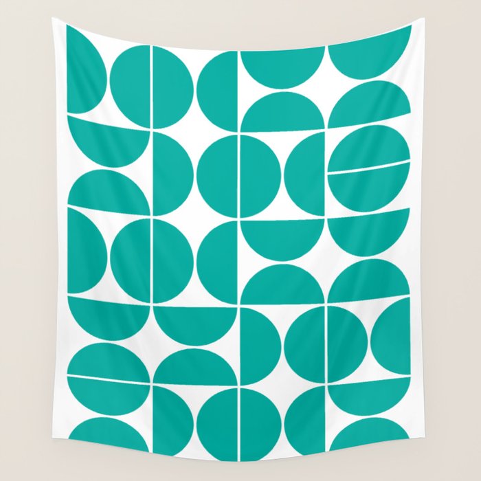 Mid Century Modern Geometric 04 Turquoise Wall Tapestry Gallery Image 1